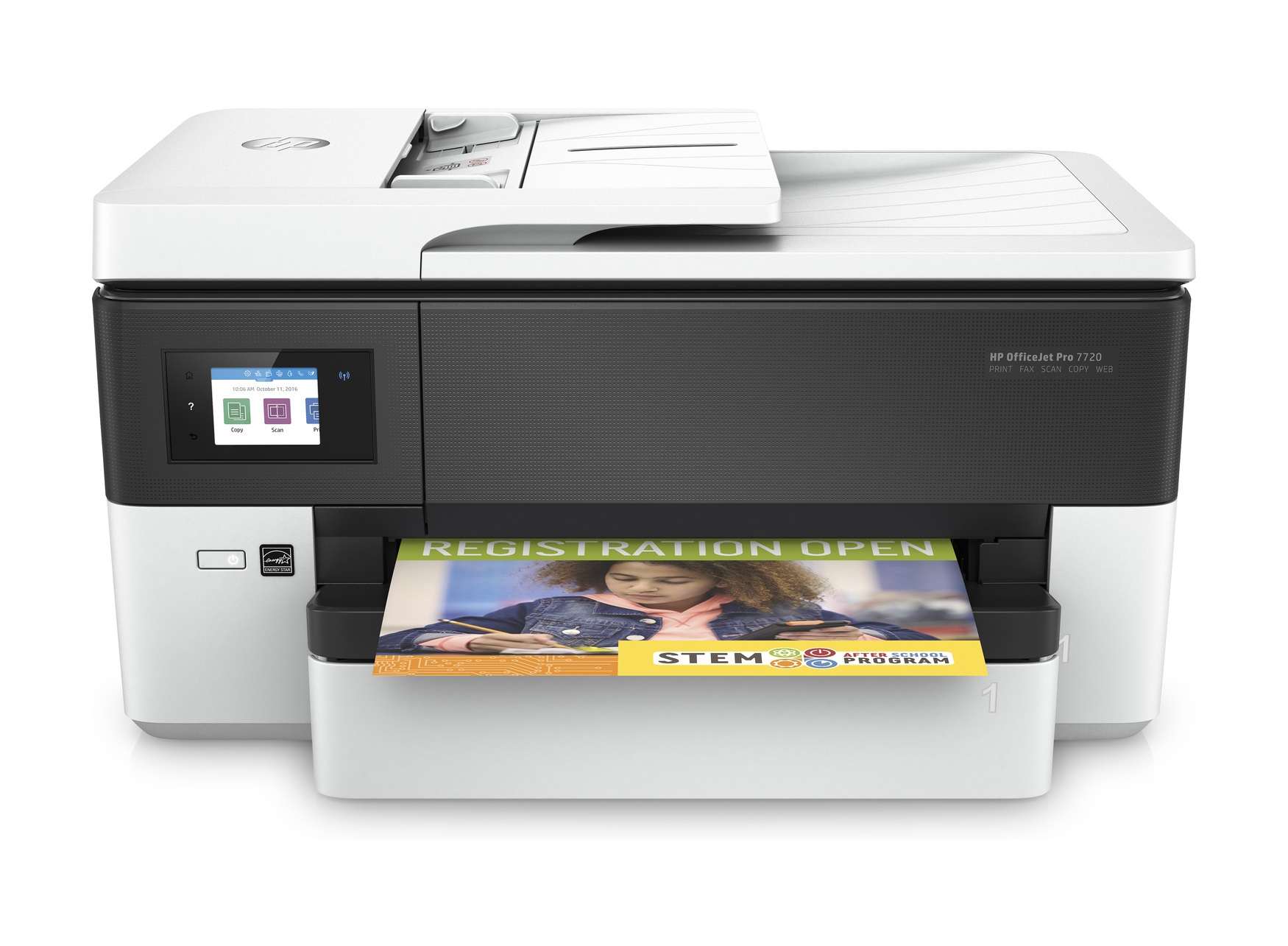 HP OfficeJet Pro 7720 Wide Format All-in-One Printer, Color, Printer for Small office, Print, copy, scan, fax, 35-sheet ADF; Front-facing USB printing; Two-sided printing